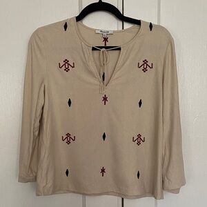 Madewell Beige Blouse with Red and Black Embroidery